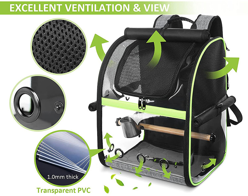 Portable Hiking Camping Bird Carrier Travel Cage with Standing Perch Foldable Pet Bird Carrier Backpack