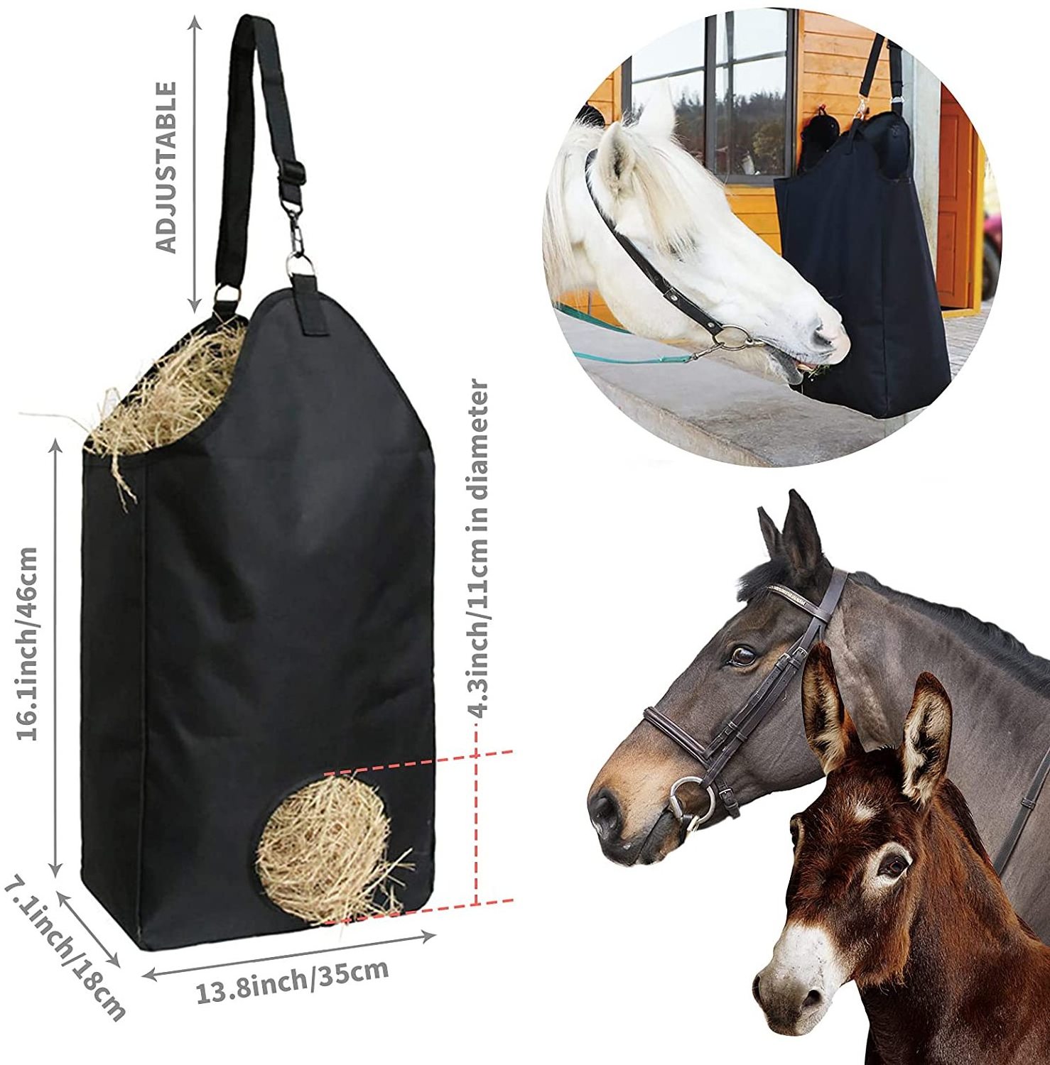 Hay Feeder Bag for Horses,black Feeder, Hanging Feeder Mesh Bottom Stall Trailer Hay Bags