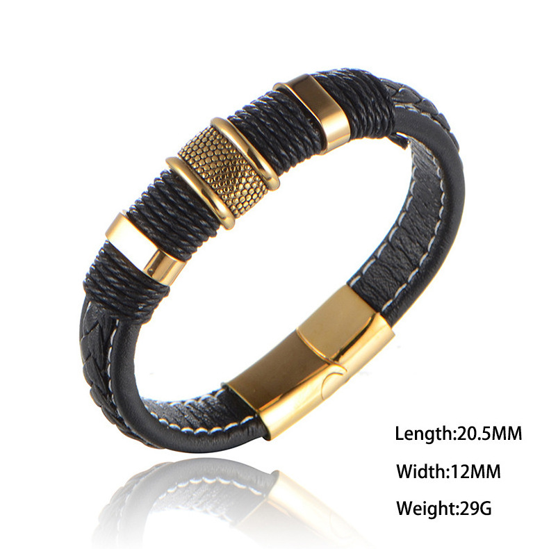 Designer Jewelry Men Stainless Steel Gold Plating Bracelet Leather Charm Bracelets