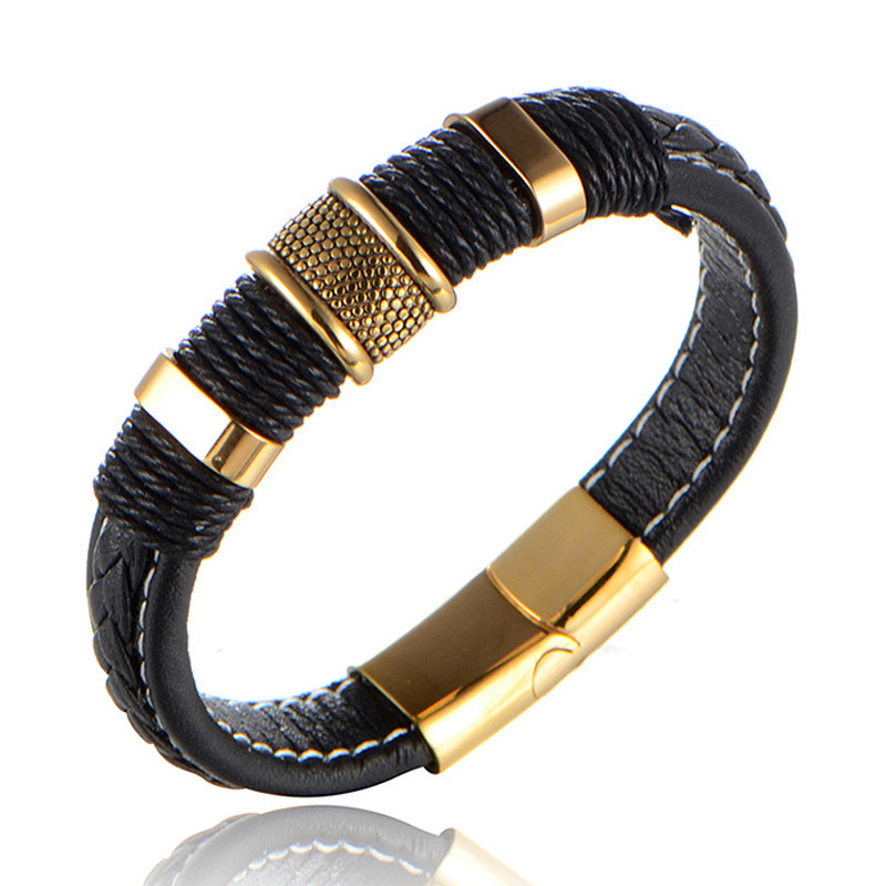 Designer Jewelry Men Stainless Steel Gold Plating Bracelet Leather Charm Bracelets