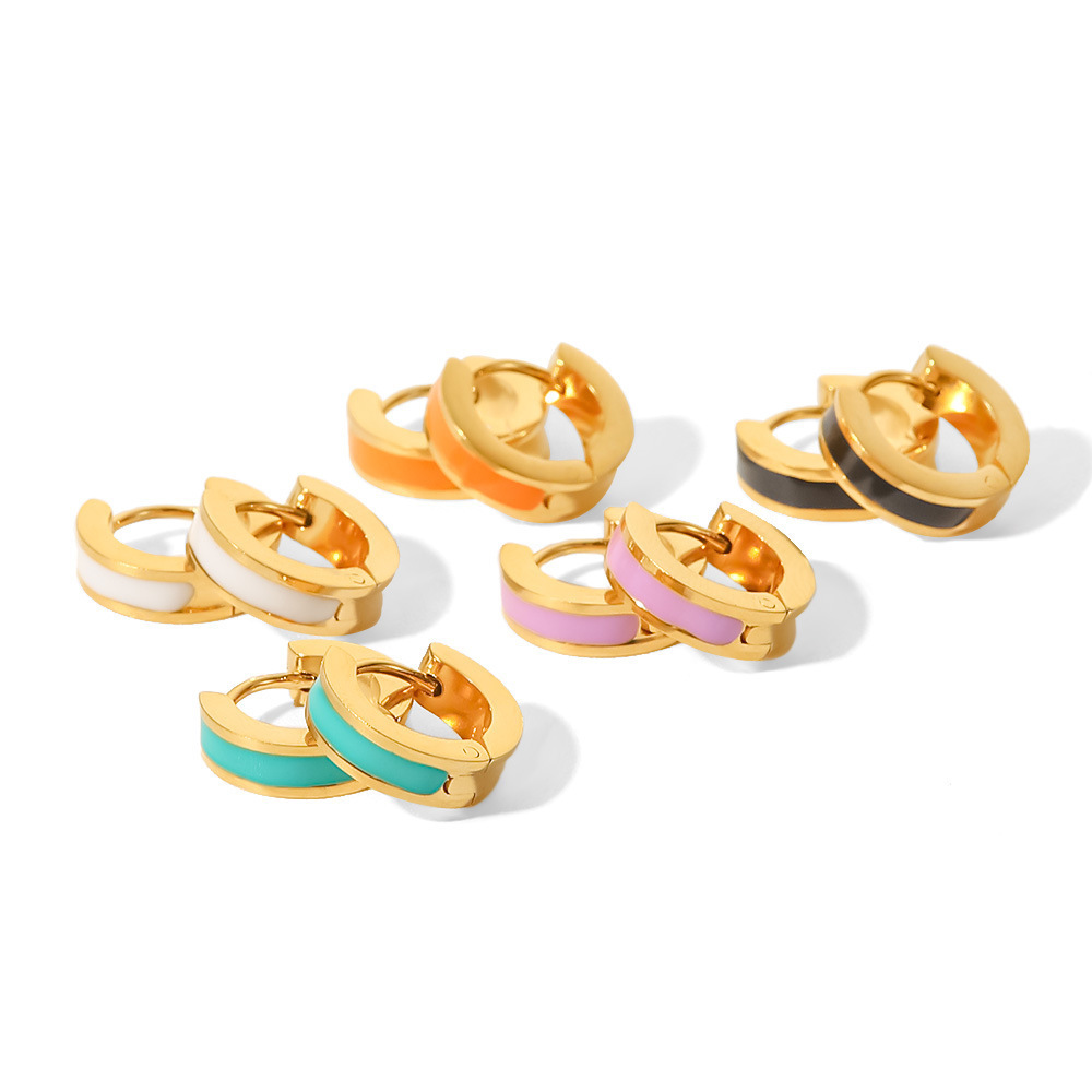 Colorful Cute Enamel Small Huggie Hoop Earrings Stainless Steel 18K Gold Plated Oil Dripping Ear Cuff