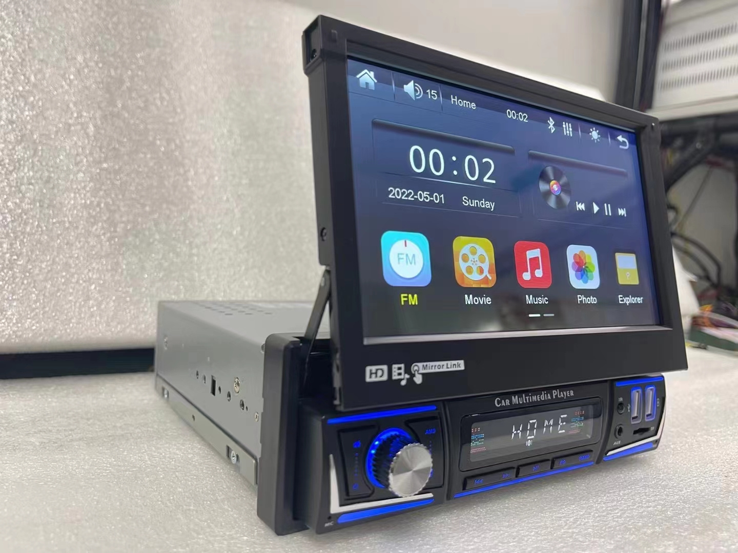 1din 7 inch retractable touch screen Car audio Stereo MP5 DVD Player with BT FM Reverse image car mp5 single 1 din car radio mp5