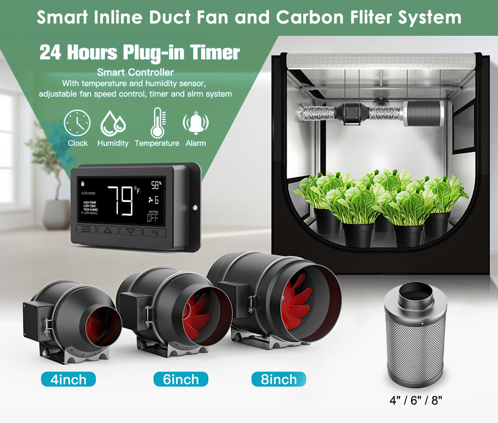 BAVA Dropshipping 4 Inch Inline Duct Ventilation Fan App WiFi Controller Centrifugal Exhaust Fan for LED Grow Plant Tent