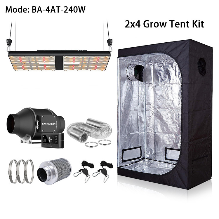 BAVA 2x4 Indoor Tent Kit 240W Samsung UV IR  LED Grow Light Smart WIFI Controller Inline Duct Fan Filter Ventilation System