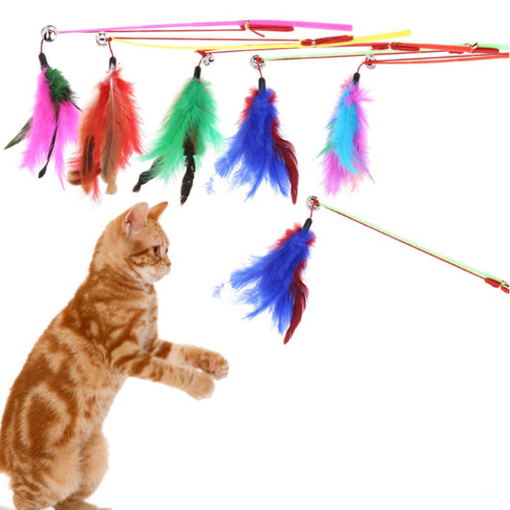 Wholesales Wire Colored Feather Cat Sticks Send Interactive Cat Teaser Stick Toy