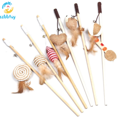 Pet Interactive Toys Wooden Stick Cat Teaser Stick Cat Toy