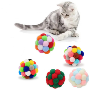 Colorful Pom Pom Ball Handmade Pet Soft Ball Bouncy Ball Kitten Toys Training Throwing Cat Plush Toy