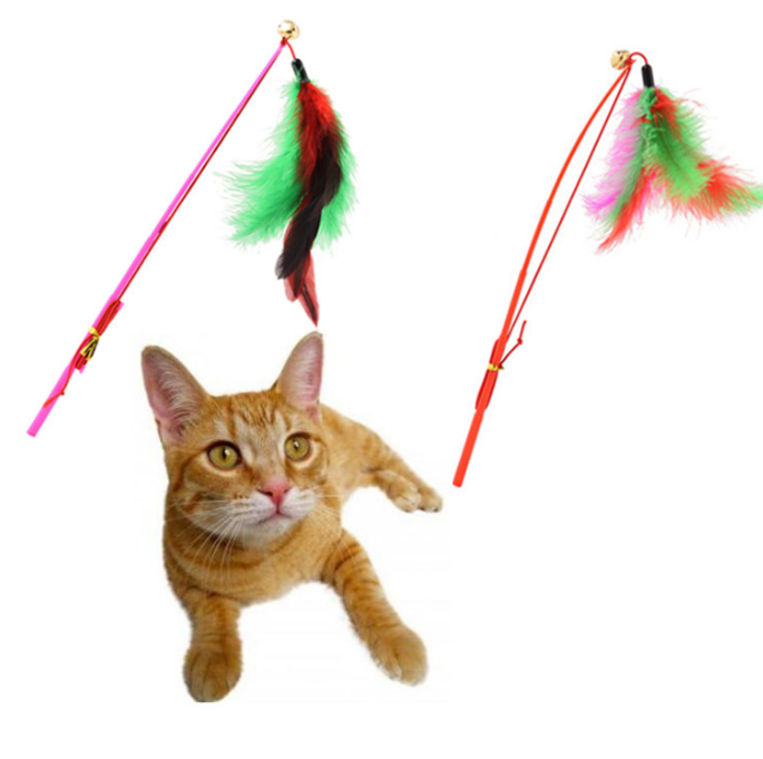 Wholesales Wire Colored Feather Cat Sticks Send Interactive Cat Teaser Stick Toy