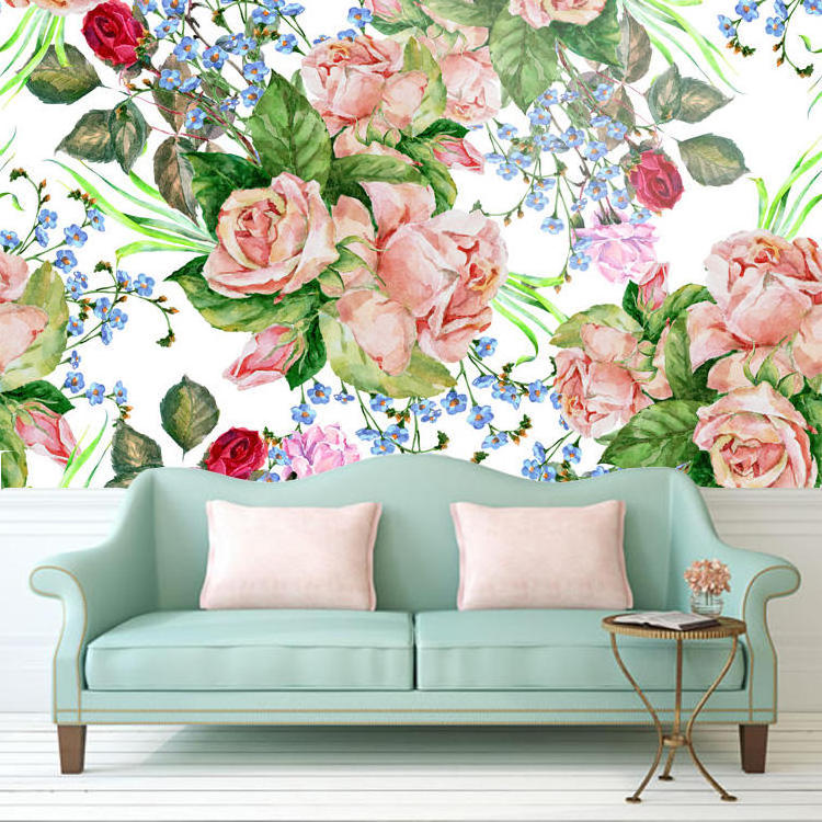 Wholesale Factory 3D Big Pink Rose Flowers Wall Art Wallpaper for Home Bedroom Decoration