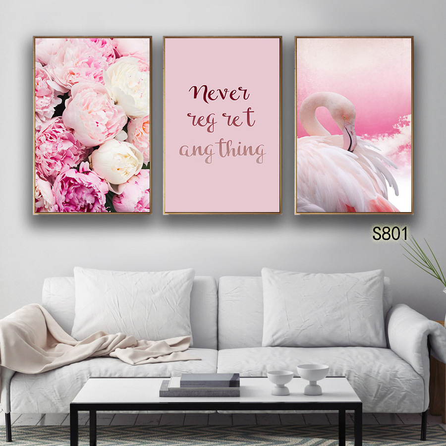 Popular 3 Panels Pink Color Wedding  Picture Canvas Wall Art For Girls Bedroom