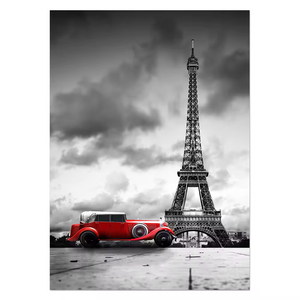 Hot sale custom picture Paris Eiffel Tower red car landscape high resolution canvas painting for home decoration