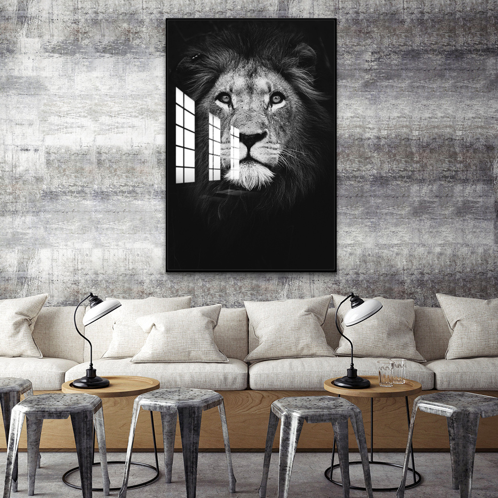 Custom Designs UV Print Modern Glass Painting Lions Wall Art 3D Crystal Porcelain Painting