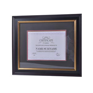 Factory  Custom size Black Wooden Frame with Gold Trim 8.5*11'' Diploma Frame Certificate Frame