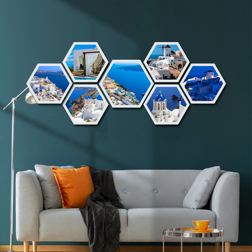 Modern Decoration Polygon Combination Picture Frame Wall Mounted Hexagonal Picture Frame Custom Printing Photo Wall