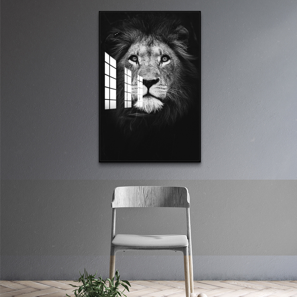 Custom Designs UV Print Modern Glass Painting Lions Wall Art 3D Crystal Porcelain Painting