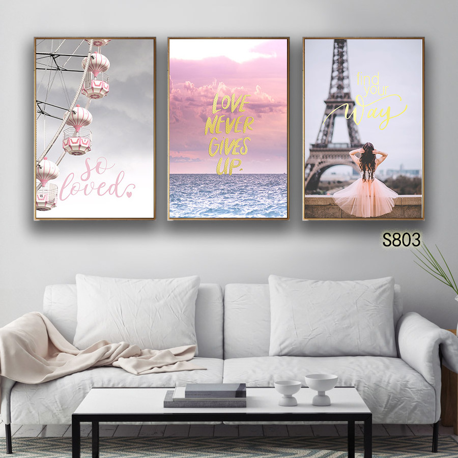 Popular 3 Panels Pink Color Wedding  Picture Canvas Wall Art For Girls Bedroom