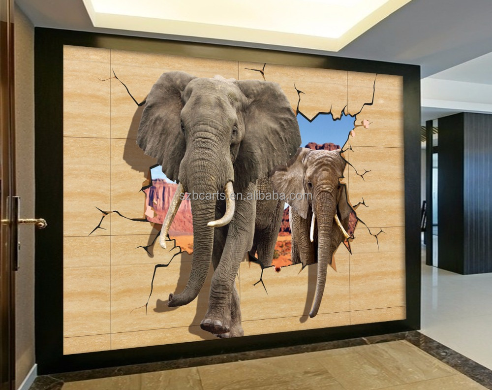 3D PVC Wall Paper Designs Elephant Animal Wall Sticker for Kids Bed Room