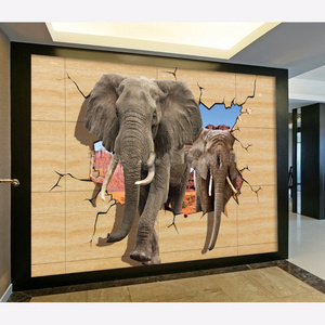 3D PVC Wall Paper Designs Elephant Animal Wall Sticker for Kids Bed Room