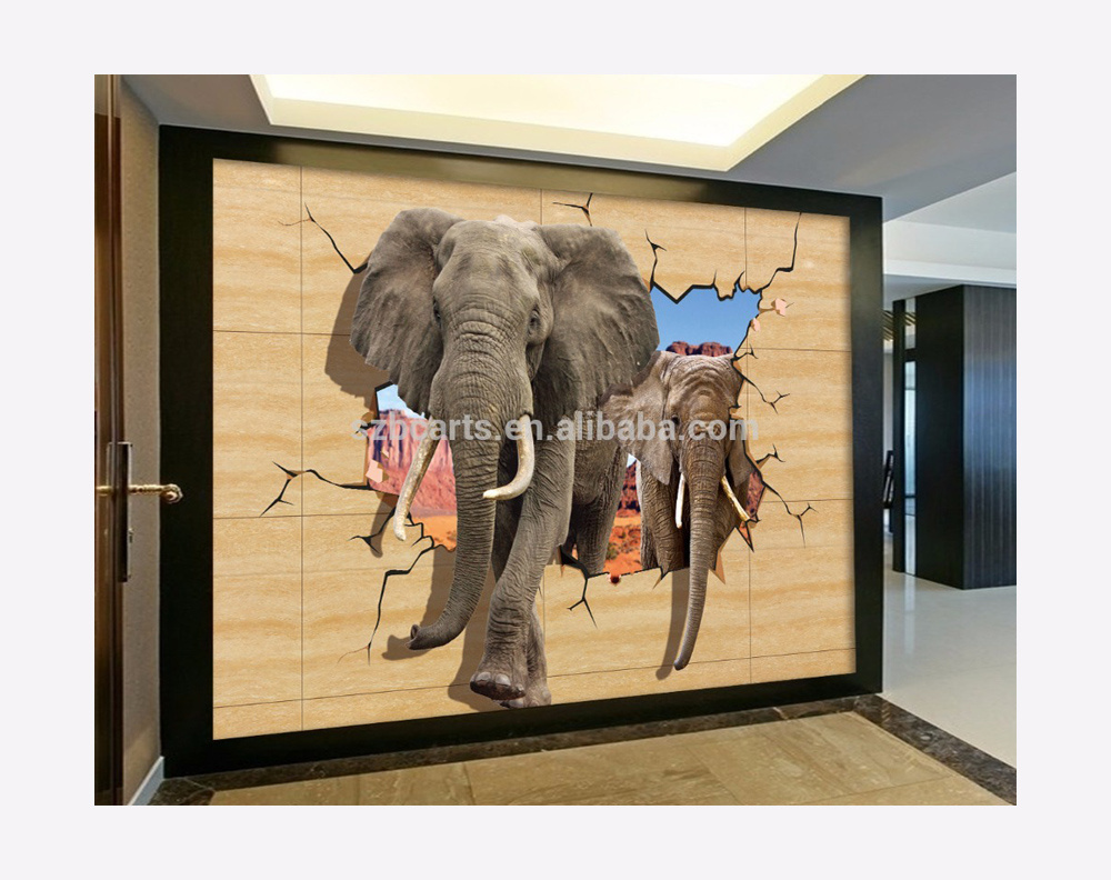 3D PVC Wall Paper Designs Elephant Animal Wall Sticker for Kids Bed Room