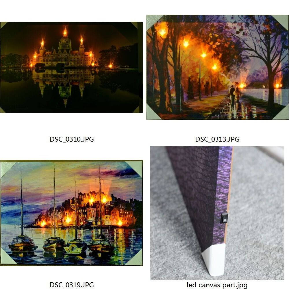 Wholesale Custom Night Bridge LED Light Up Lighted Canvas Painting Picture Wall Hanging Art Decor