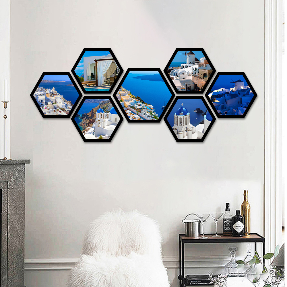 Modern Decoration Polygon Combination Picture Frame Wall Mounted Hexagonal Picture Frame Custom Printing Photo Wall