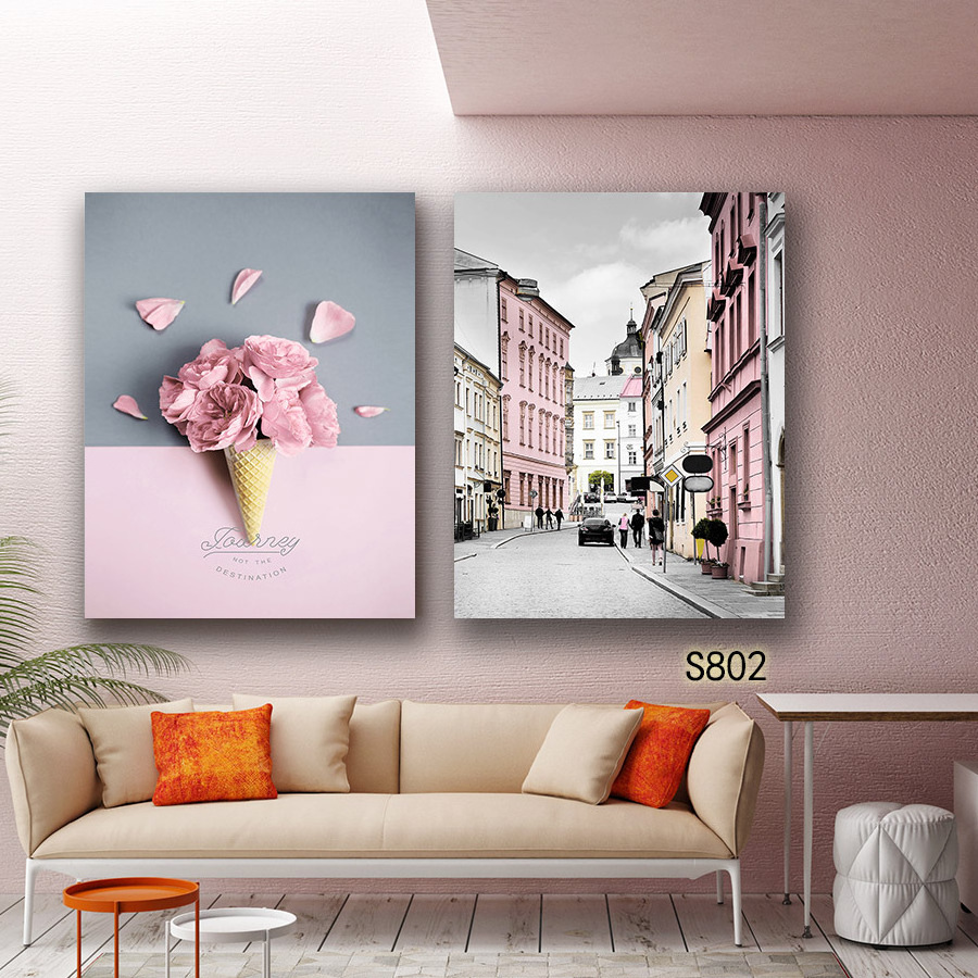 Popular 3 Panels Pink Color Wedding  Picture Canvas Wall Art For Girls Bedroom