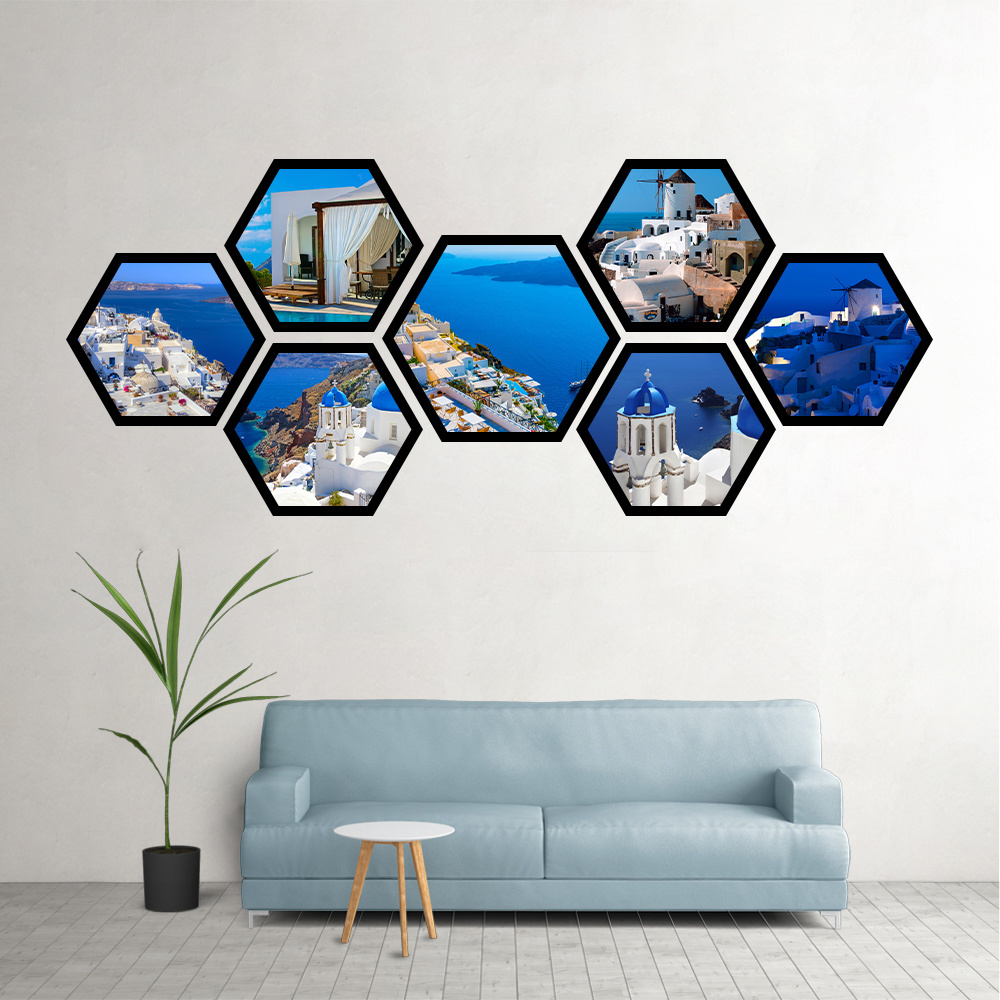 Modern Decoration Polygon Combination Picture Frame Wall Mounted Hexagonal Picture Frame Custom Printing Photo Wall