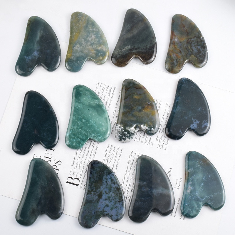 Custom Face Massager Heart Gua Sha Stone Obsidian Rose Quartz Nephrite Jade Guasha Massage Tool Stainless Steel Face Gua Sha