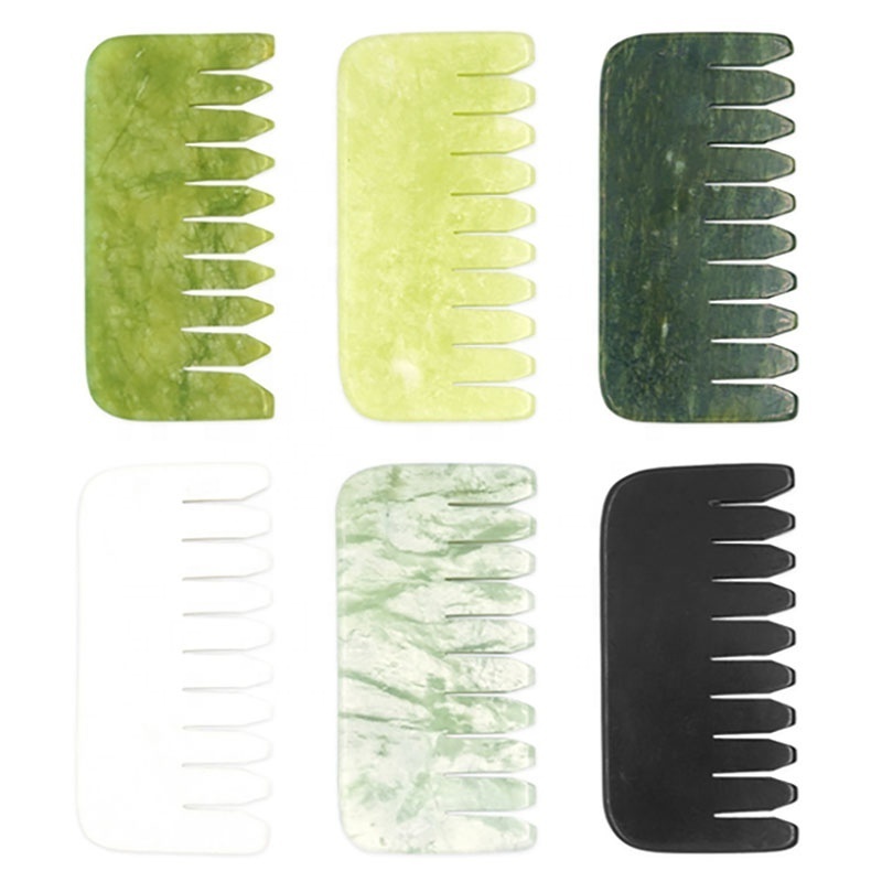 Healthy Care Head Massage Treatment Authentic Real Xiuyan Green Jade Wide Tooth Gua Sha Brush Headache Massage Tool Comb Jade