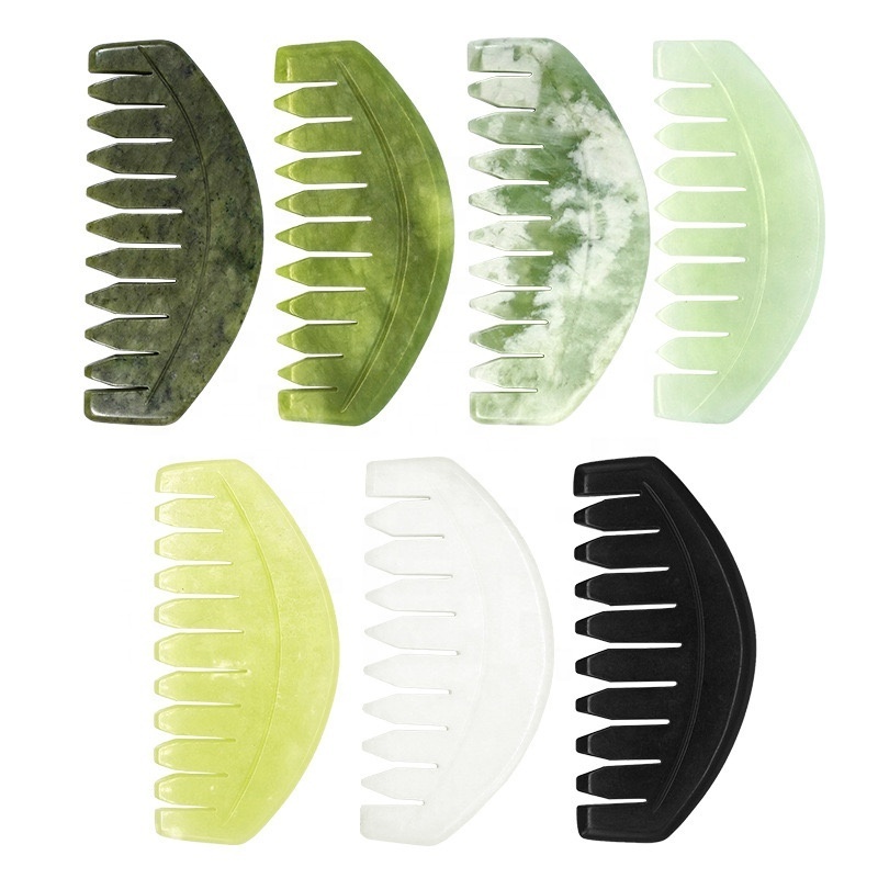 Healthy Care Head Massage Treatment Authentic Real Xiuyan Green Jade Wide Tooth Gua Sha Brush Headache Massage Tool Comb Jade