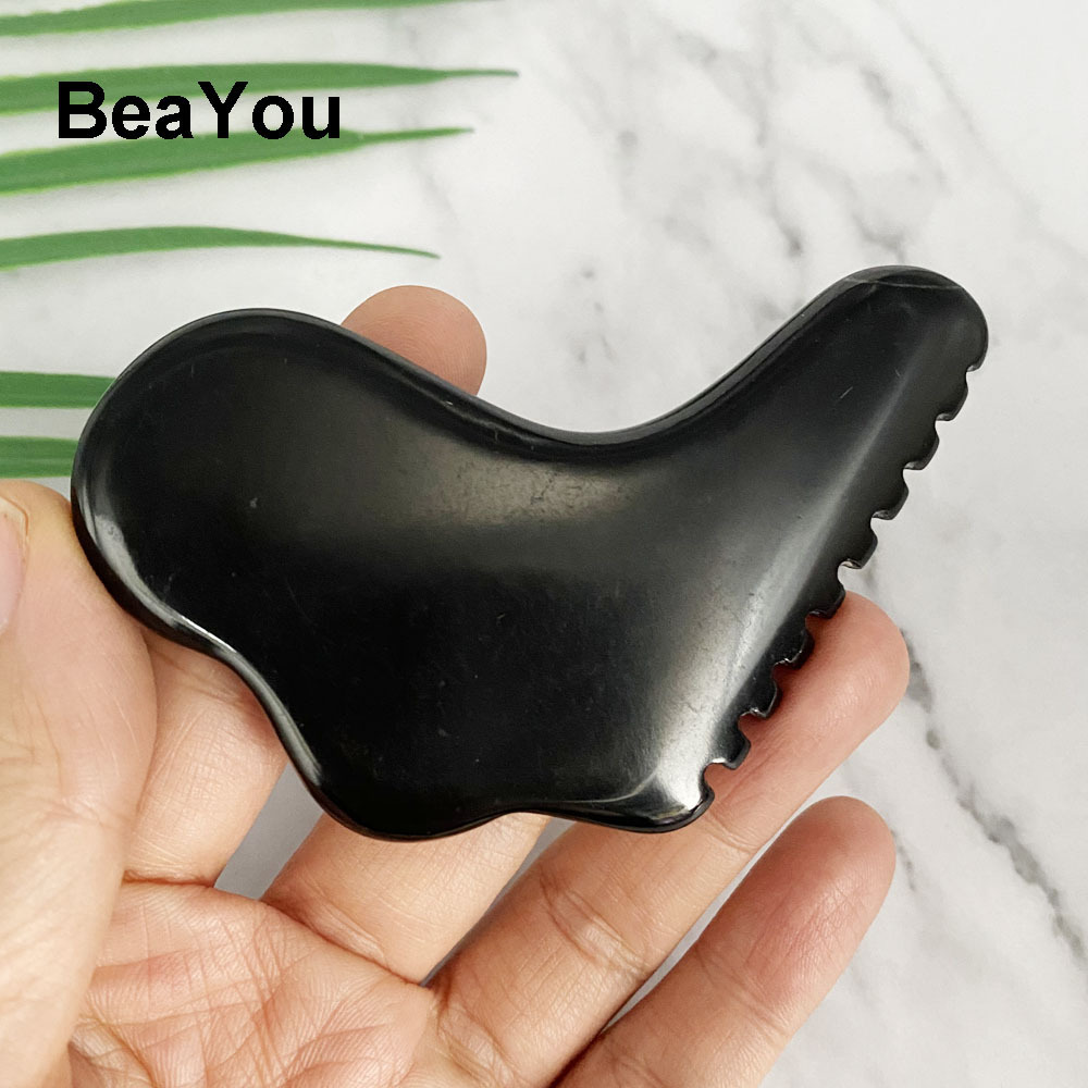 Natural Large Body Gua Sha Massage Tool Gemstone Black Bian Stone Guasha Facial Massager Oem Custom Logo Bian Stone Gua Sha