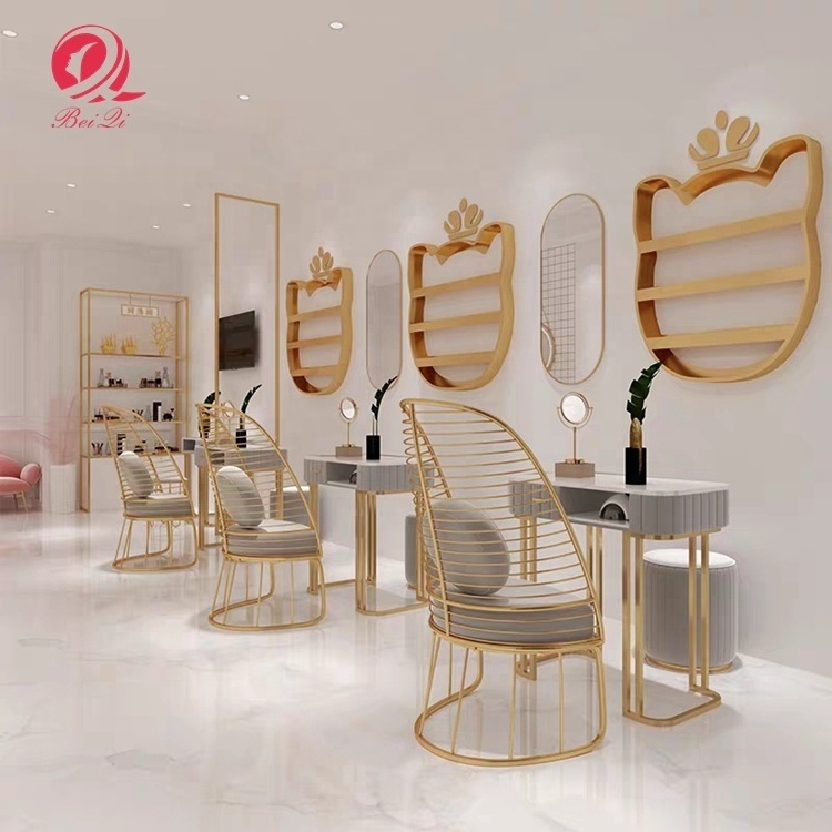 Ultra luxury vintage pink double modern station salon furniture nail table manicure table and chair set