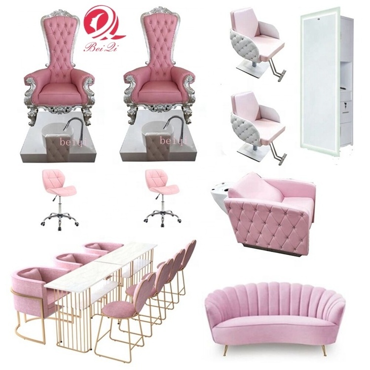 New style beauty salon furniture sets modern luxury pink barber chairs