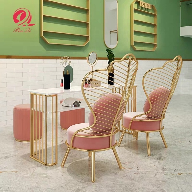 Ultra luxury vintage pink double modern station salon furniture nail table manicure table and chair set