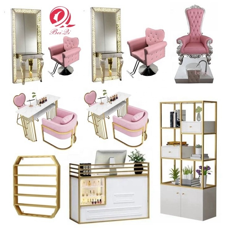 New style beauty salon furniture sets modern luxury pink barber chairs