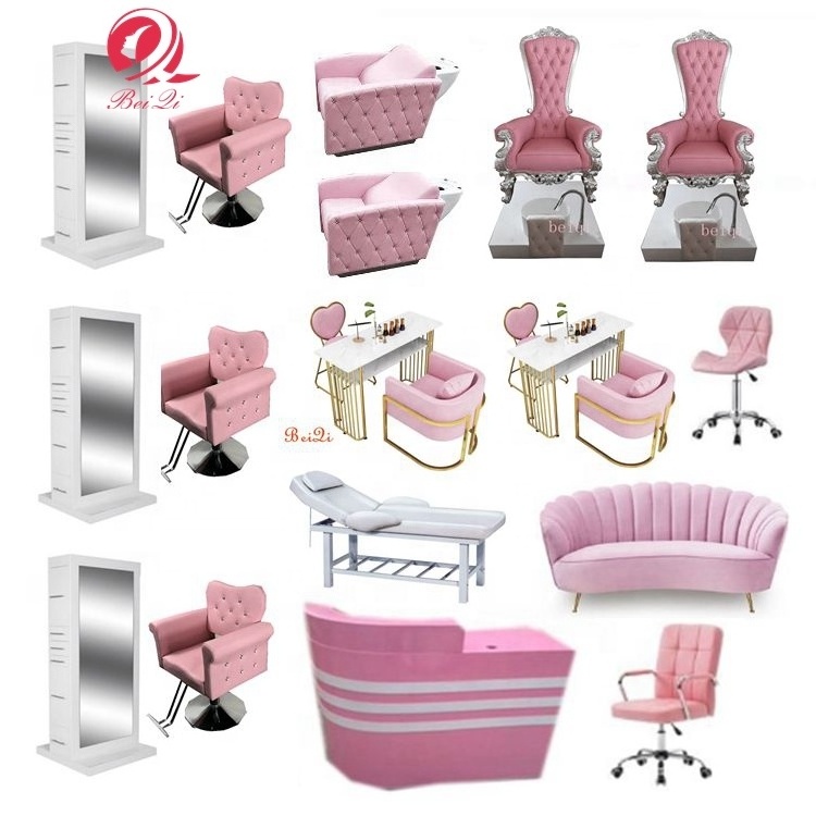 New style beauty salon furniture sets modern luxury pink barber chairs