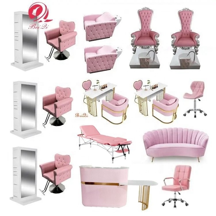 New style beauty salon furniture sets modern luxury pink barber chairs