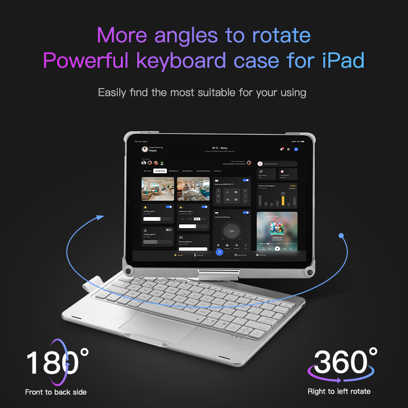 iFacemall Manufacturer Keyboard Case for iPad Pro 12.9 inch 360 Rotatable Touchpad Keyboard Case with Backlight