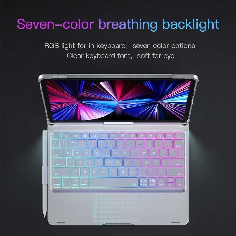 iFacomall Touchpad Keyboard Case for iPad Backlight Keyboard for Tablet Protection Wireless Keyboard Pencil Hold