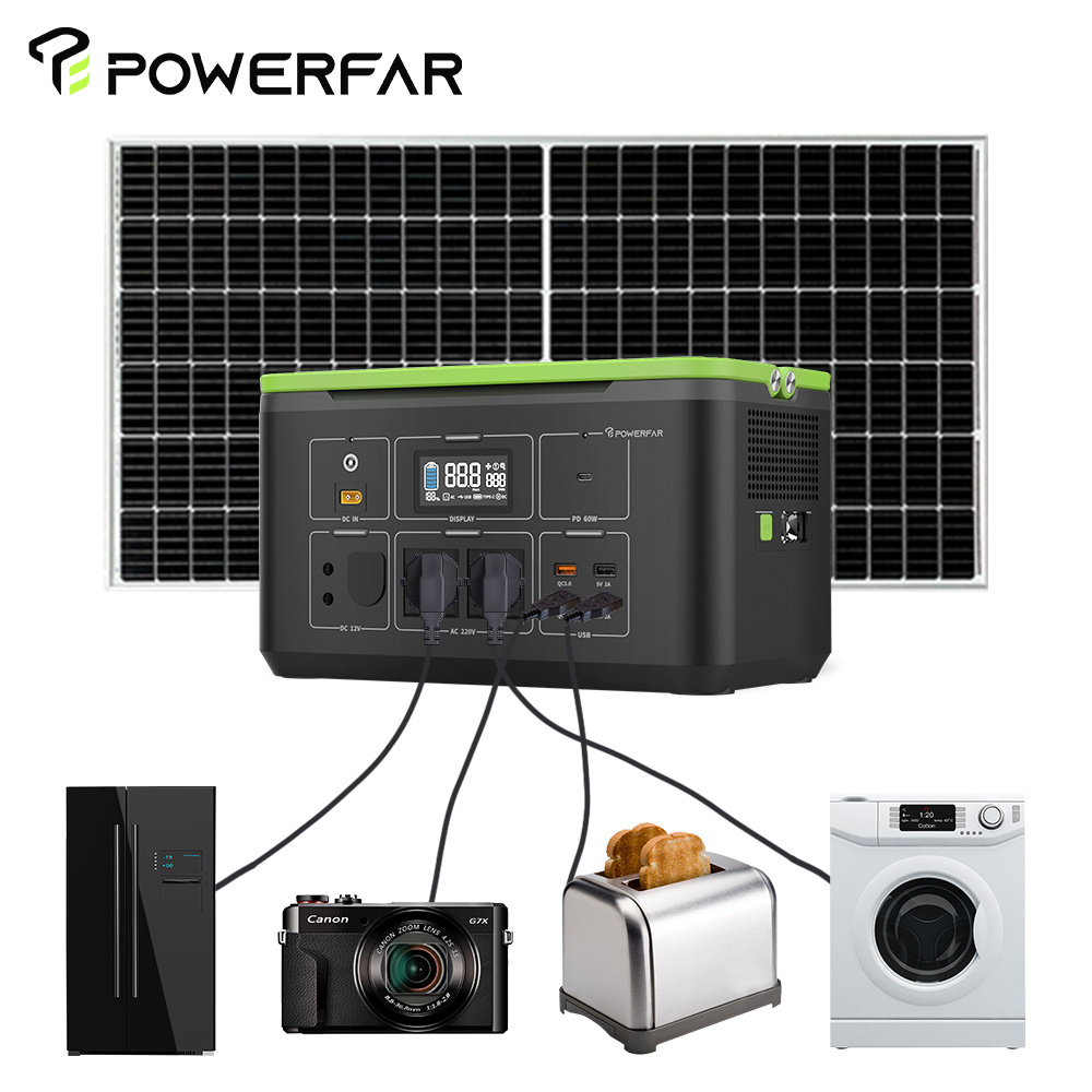 1000W Portable Power Station 110/220V AC Outlet DC 12/24V Rechargeable Battery Camping Solar Generator With Back-up Battery