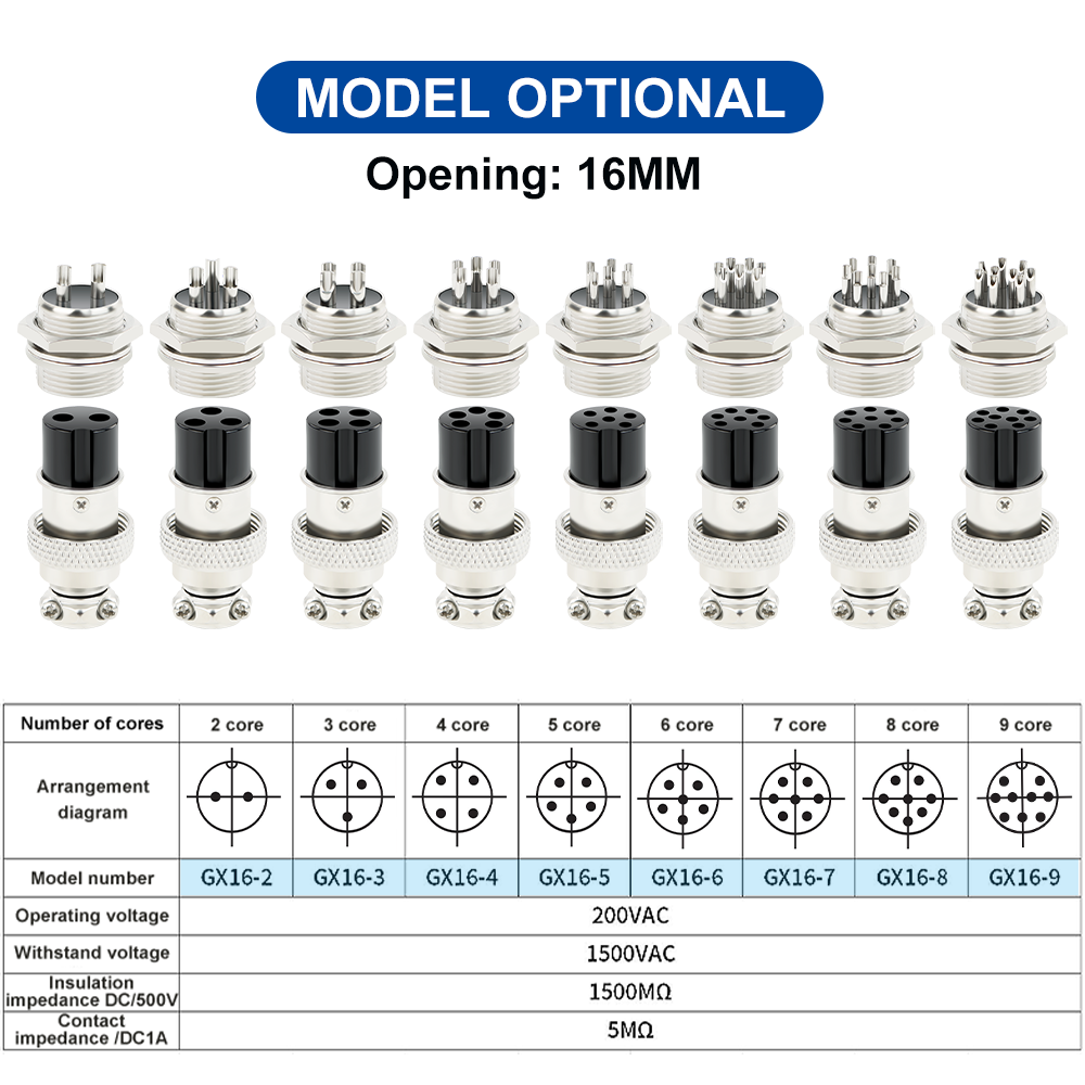 Various specifications GX12 GX16 Metal aviation plug Male plug Female socket Metal Aviation connector