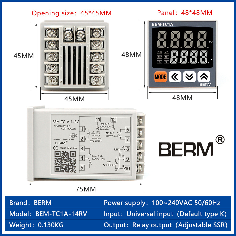 Intelligent PID high precision digital temperature controller SSR/Relay output adjustable thermostat