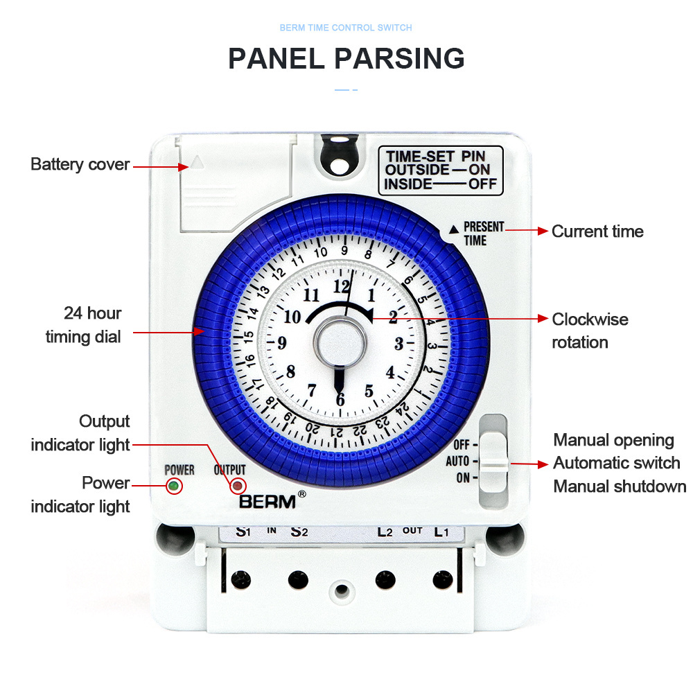 24 hour timer switch can be changed into mechanical time control switch daily with battery TB388