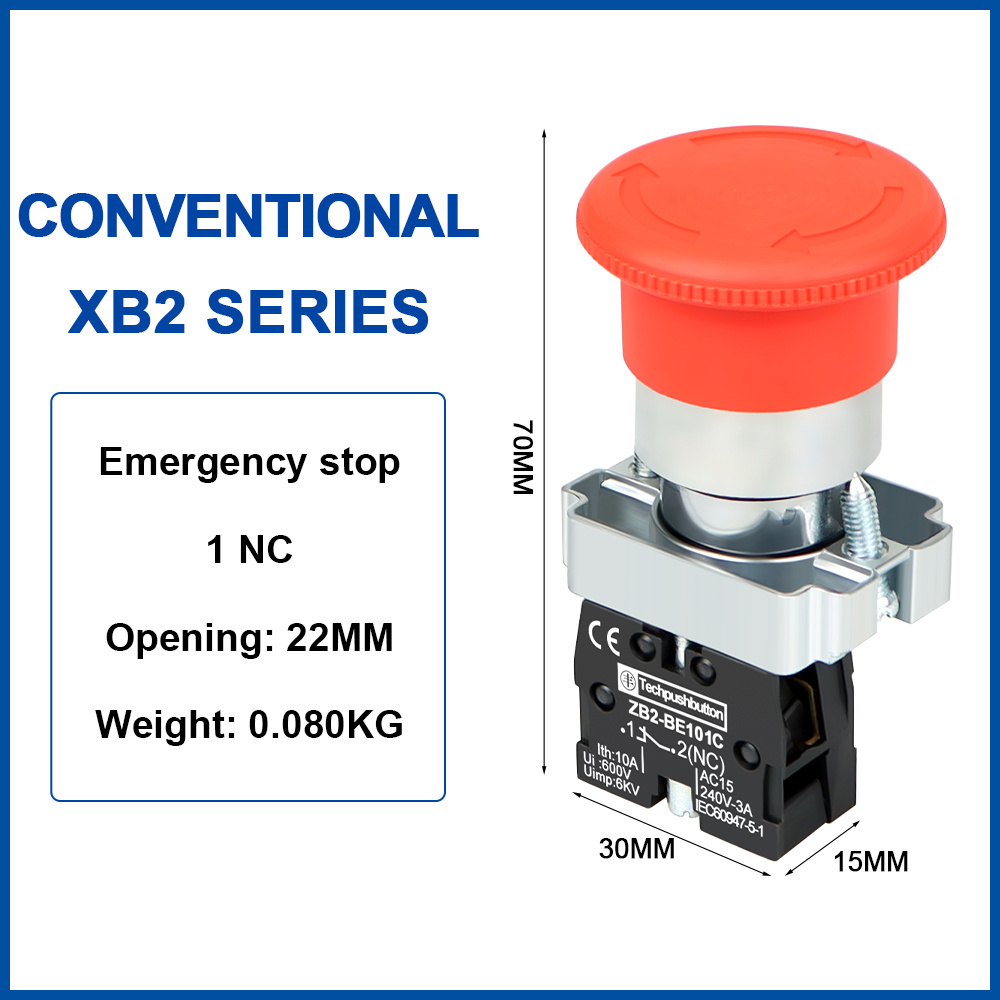 XB2 button switch Emergency stop button XB2-BS542 knob Reset 1NC 22MM push button switch