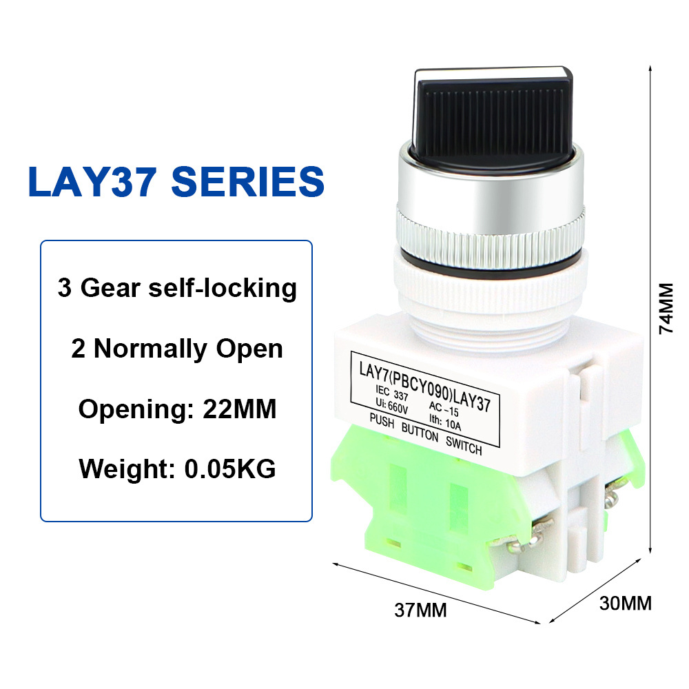 LAY37 Knob switch button 2 /3 speed self-locking power start switch LAY37 Y090 22MM  push button switch