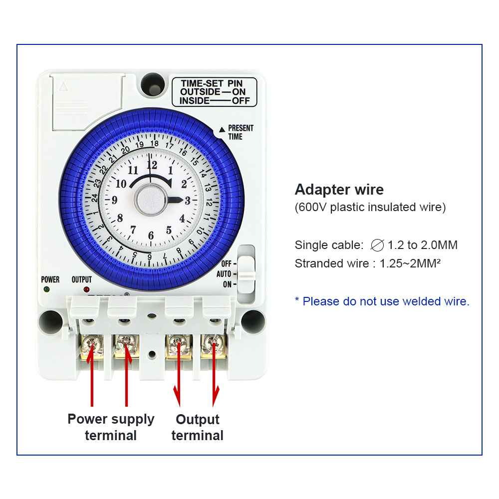 24 hour timer switch can be changed into mechanical time control switch daily with battery TB388