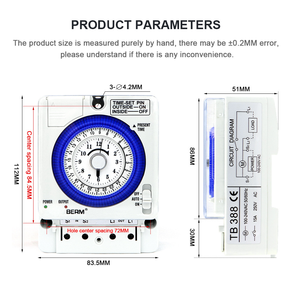 24 hour timer switch can be changed into mechanical time control switch daily with battery TB388