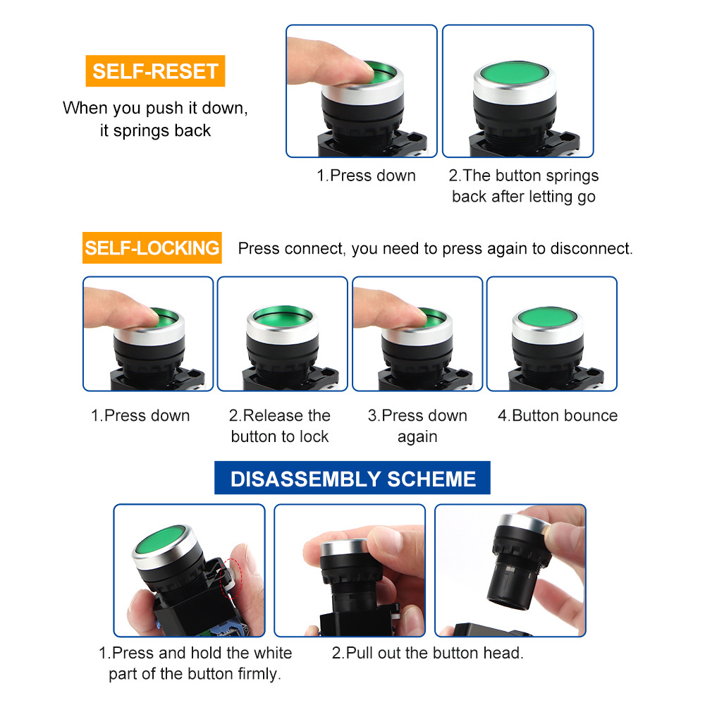 LA38 Push button switch Self-locking and self-resetting 22MM Momentary Push button switches