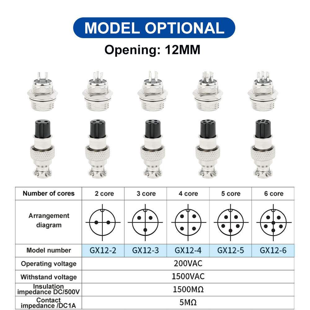 Various specifications GX12 GX16 Metal aviation plug Male plug Female socket Metal Aviation connector