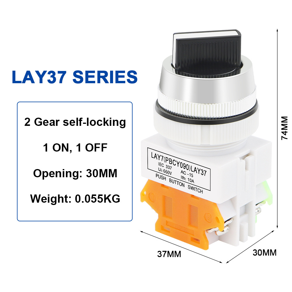 LAY37 Knob switch button 2 /3 speed self-locking power start switch LAY37 Y090 22MM  push button switch